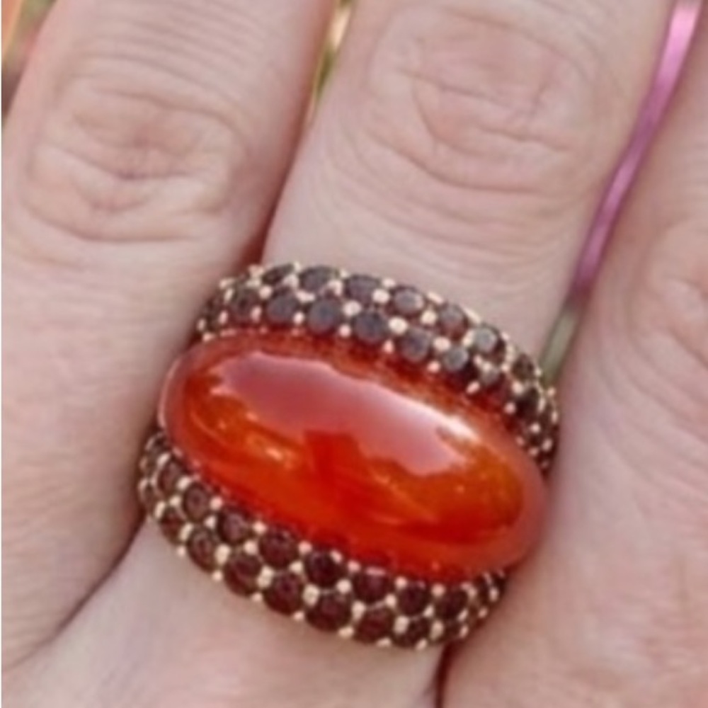 Large Jadeite Jade and Garnet 14k solid gold Vintage Cocktail Ring, size 8